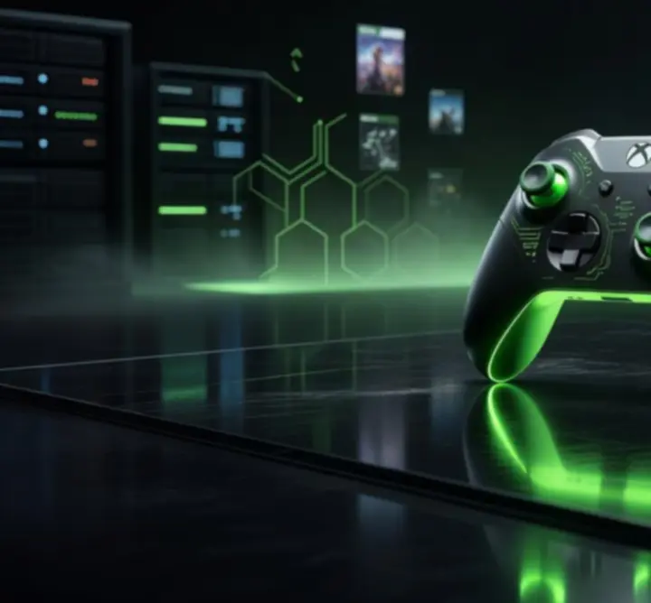 Cinematiczny kolaż okładek gier Xbox przedstawiający różne gatunki gier